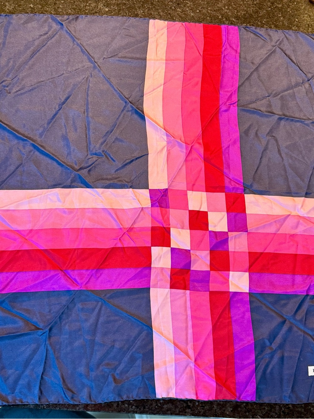 Vintage Pertegaz Silk Scarf Made in Italy modernist Pink Navy 30” Square